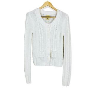 FOSSIL Ivory Knit Pocket Classic Cardigan Juniors MEDIUM Sweater Woolblend